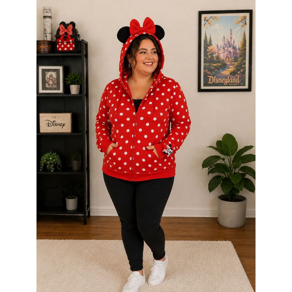 NEW Disney Parks Minnie Mouse Red Polka Dot Cosplay Hoodie 2X 2XL Parks Ears